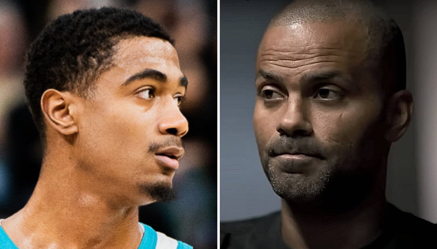 L'arrière français Théo Maledon (gauche) et son dirigeant à l'ASVEL, Tony Parker (droite)