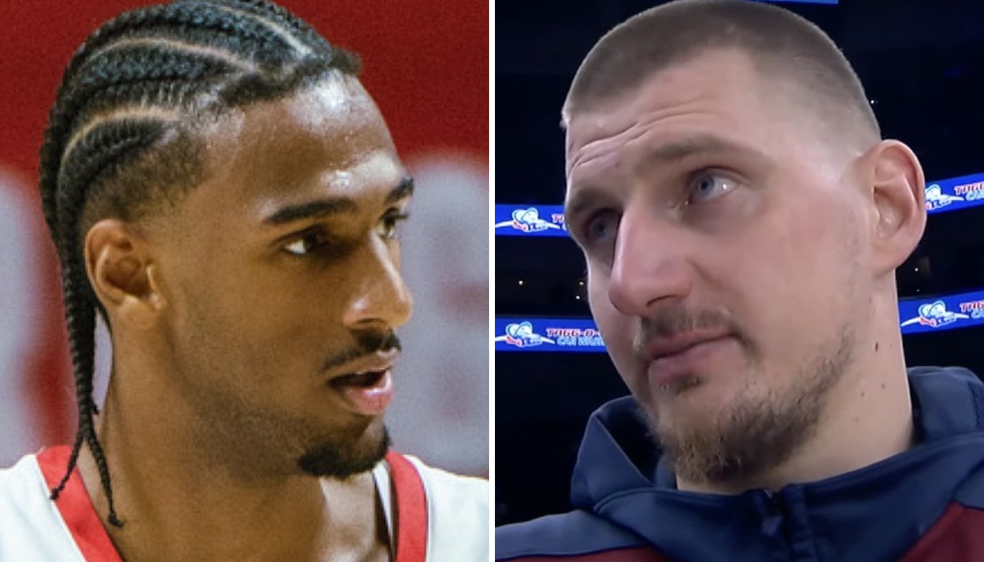 Les intérieurs NBA Alex Sarr (gauche) et Nikola Jokic (droite)