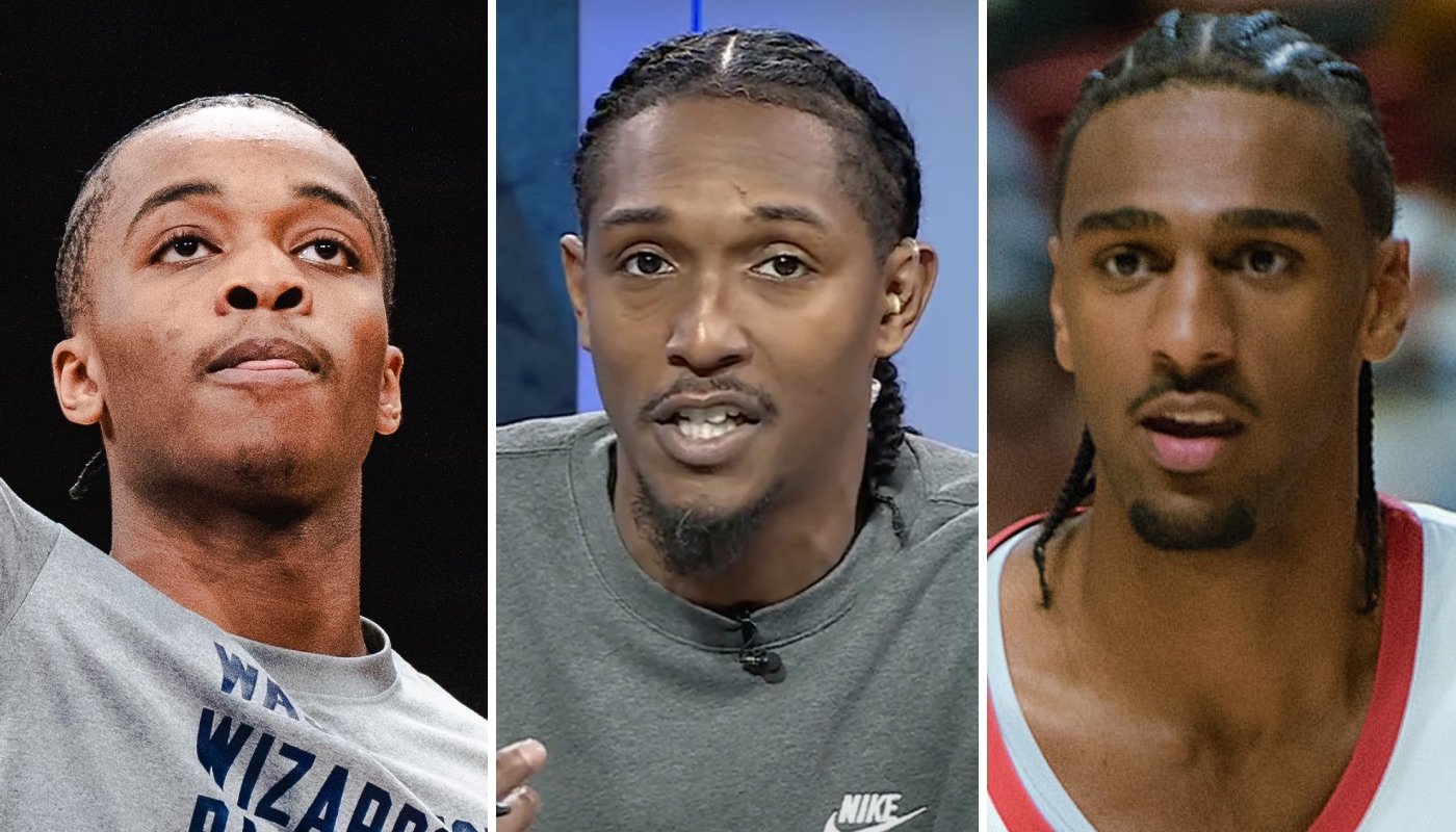 Les joueurs NBA Bilal Coulibaly (gauche), Lou Williams (centre) et Alex Sarr (droite)