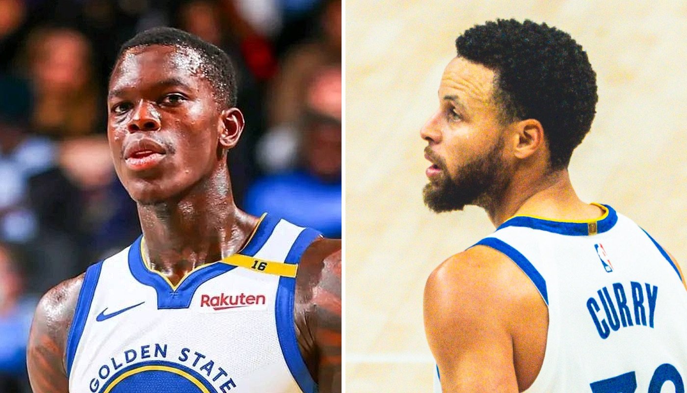 Les joueurs NBA des Golden State Warriors, Dennis Schröder (gauche) et Stephen Curry (droite)