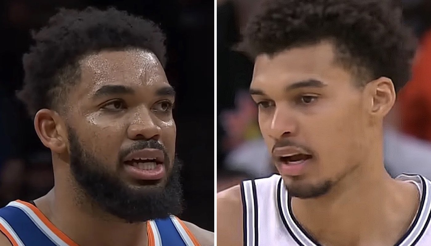 Les stars NBA Karl-Anthony Towns (gauche) et Victor Wembanyama (droite)