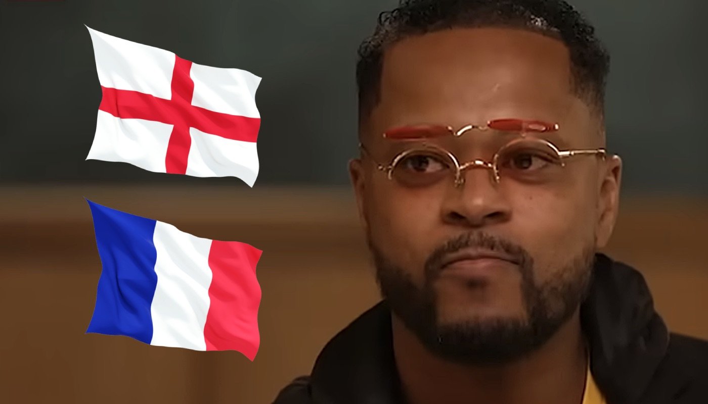 L'ancien footballeur Patrice Evra, ici accompagné des drapeaux de l'Angleterre et de la France