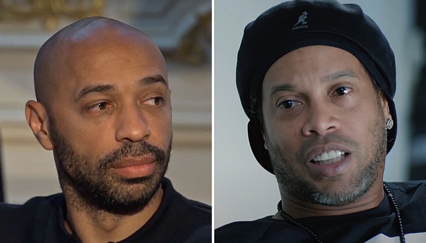 Les anciens footballeurs Thierry Henry (gauche) et Ronaldinho (droite)