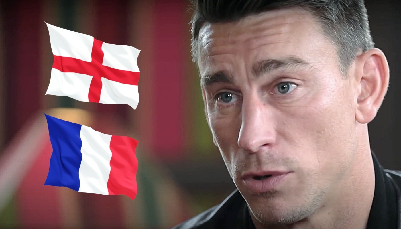 L'ancien défenseur Laurent Koscielny, ici accompagné des drapeaux de l'Angleterre et de la France