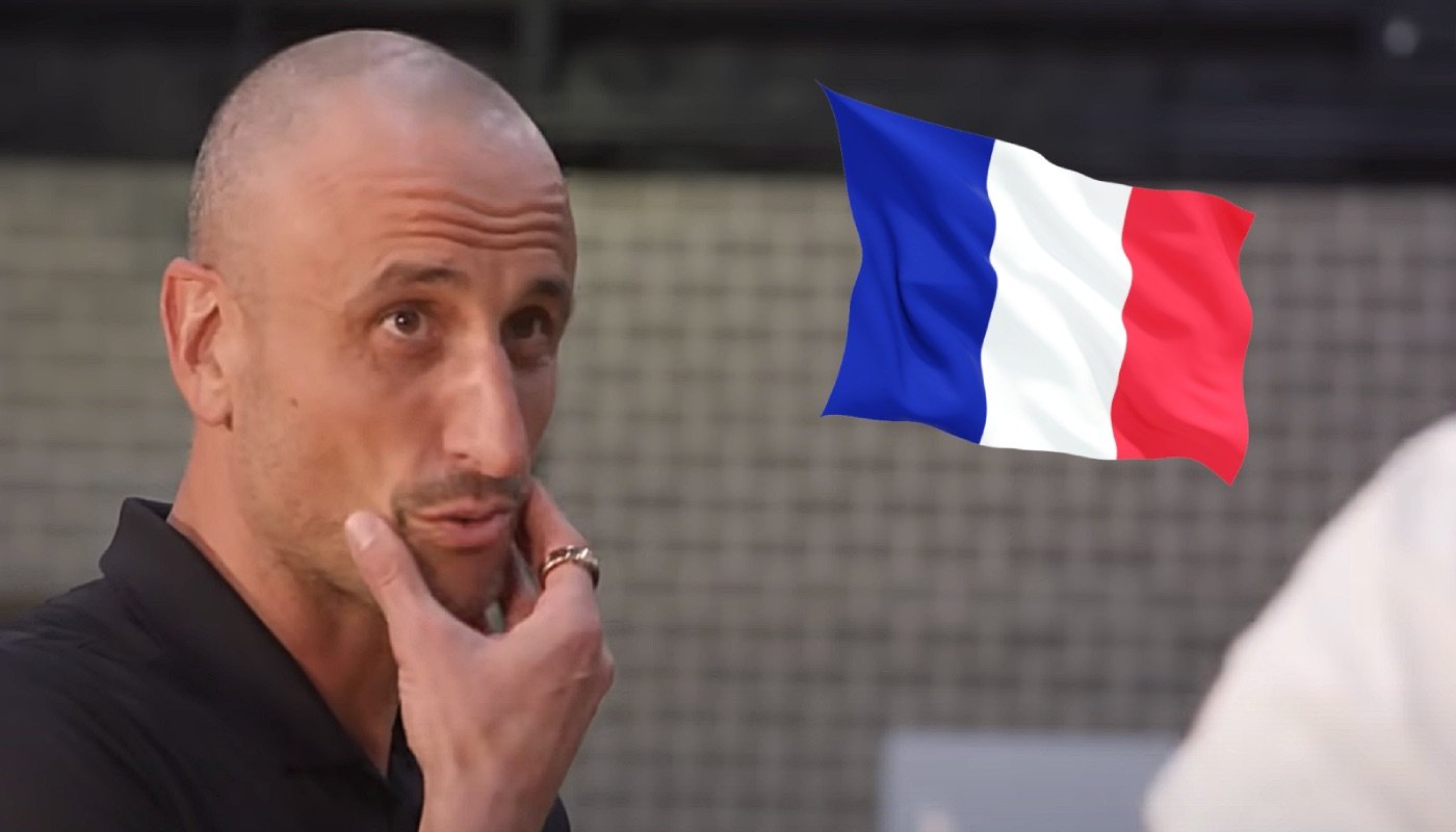 La légende NBA des San Antonio Spurs, Manu Ginobili, ici accompagnée du drapeau de la France