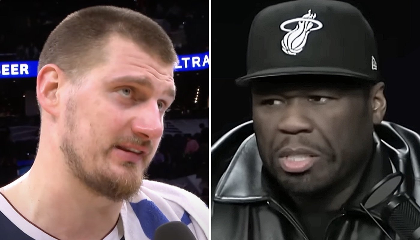 La superstar NBA Nikola Jokic (gauche) et le rappeur de légende 50 Cent (droite)