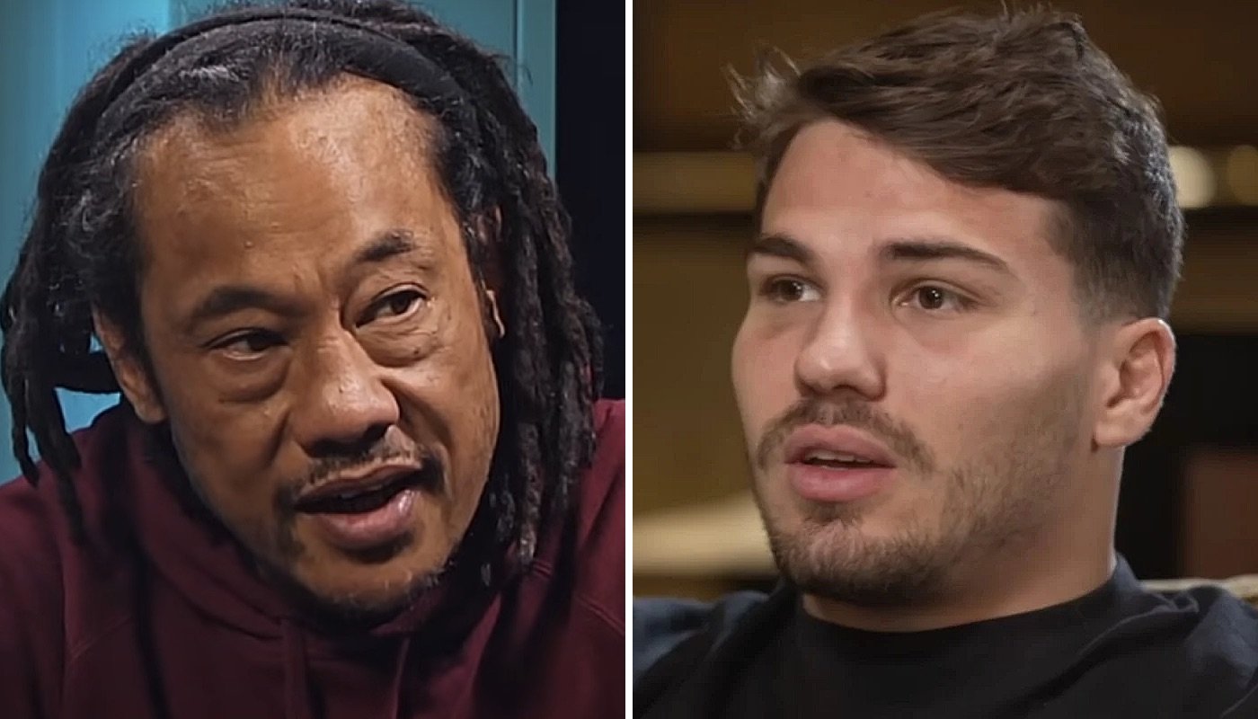 Les stars du rugby Tana Umaga (gauche) et Antoine Dupont (droite)