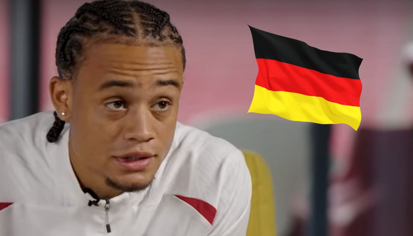 Le footballeur néerlandais Xavi Simons, ici accompagné du drapeau de l'Allemagne