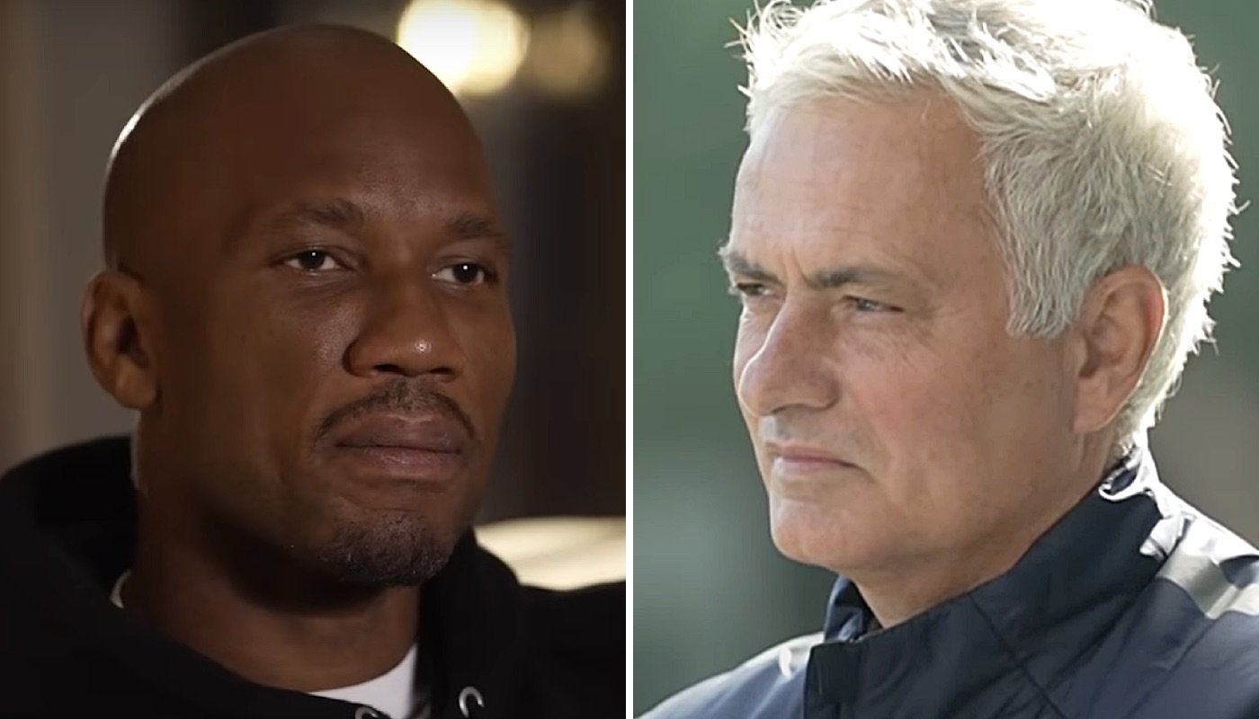 L'ex-attaquant ivoirien Didier Drogba (gauche) et l'entraîneur portugais José Mourinho (droite)