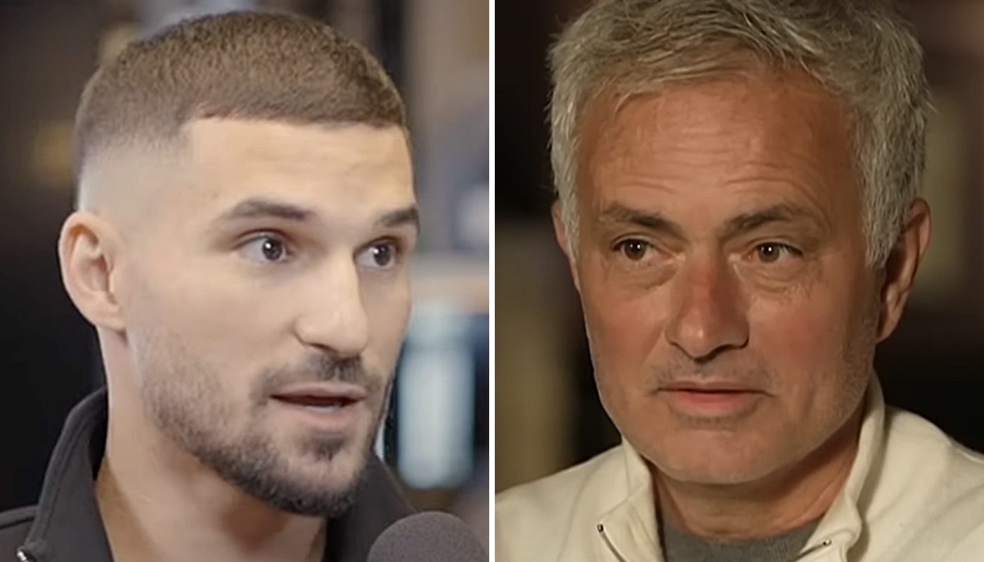 Le footballeur algérien Houssem Aouar (gauche) et l'entraîneur portugais José Mourinho (droite)