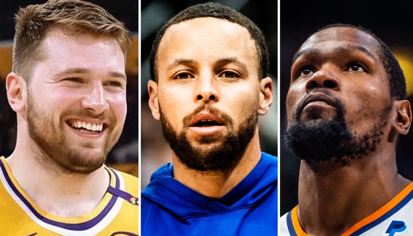 Les stars NBA Luka Doncic (gauche), Stephen Curry (centre) et Kevin Durant (droite)