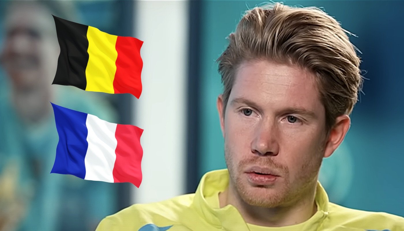 Le milieu de terrain Kevin De Bruyne, ici accompagné des drapeaux de la Belgique et de la France