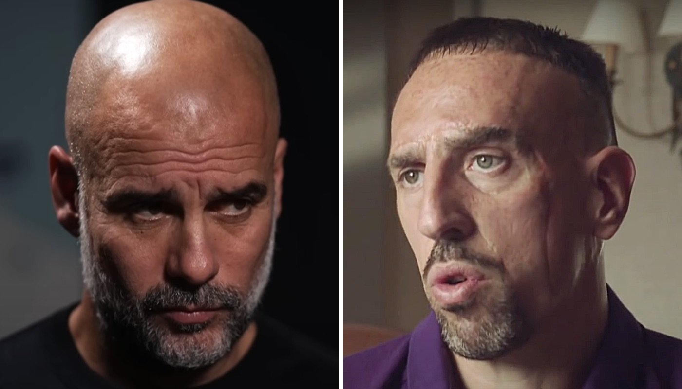 L'entraîneur espagnol Pep Guardiola (gauche) et l'ex-international français Franck Ribéry (droite)