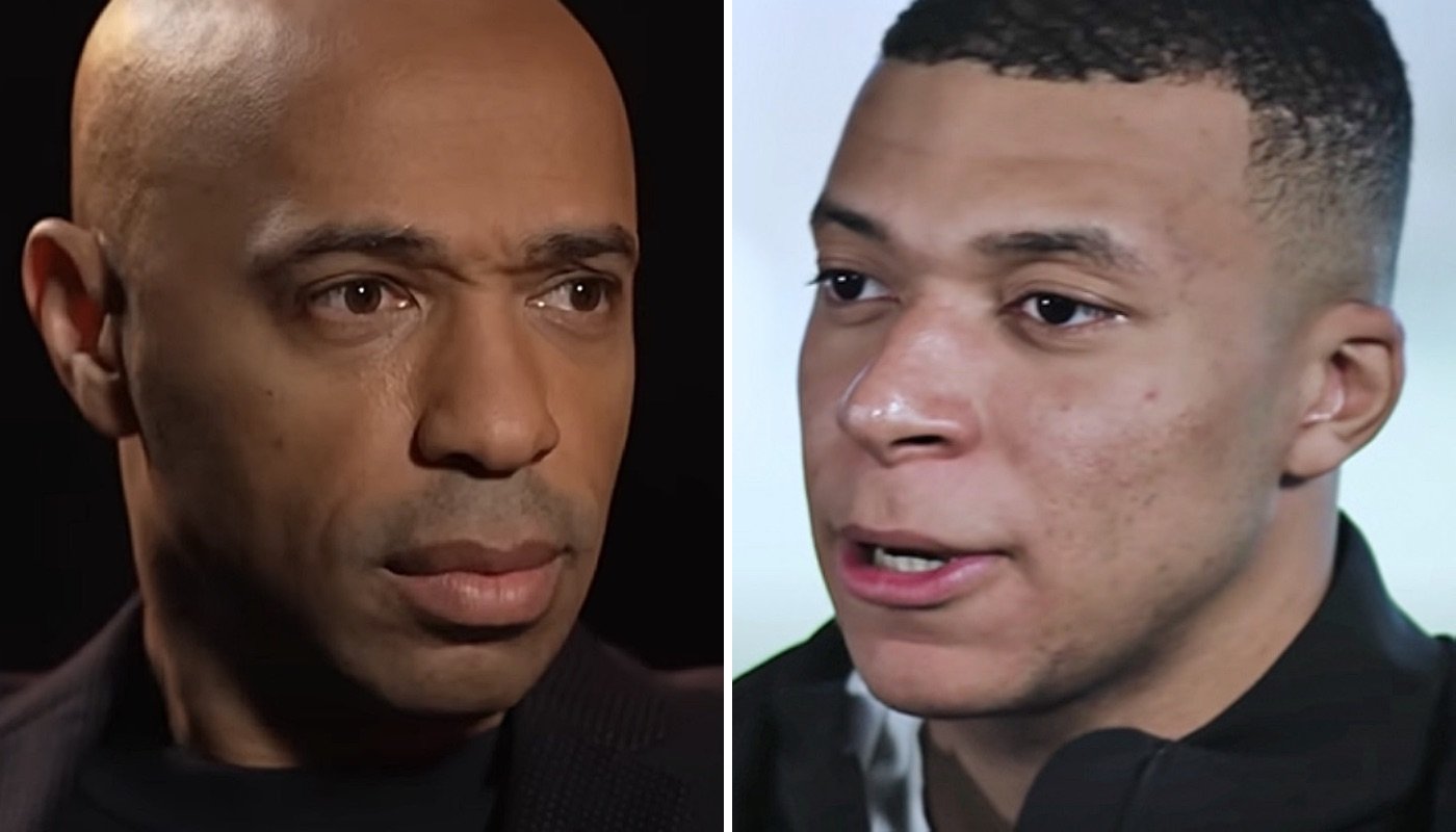 Les footballeurs français Thierry Henry (gauche) et Kylian Mbappé (droite)